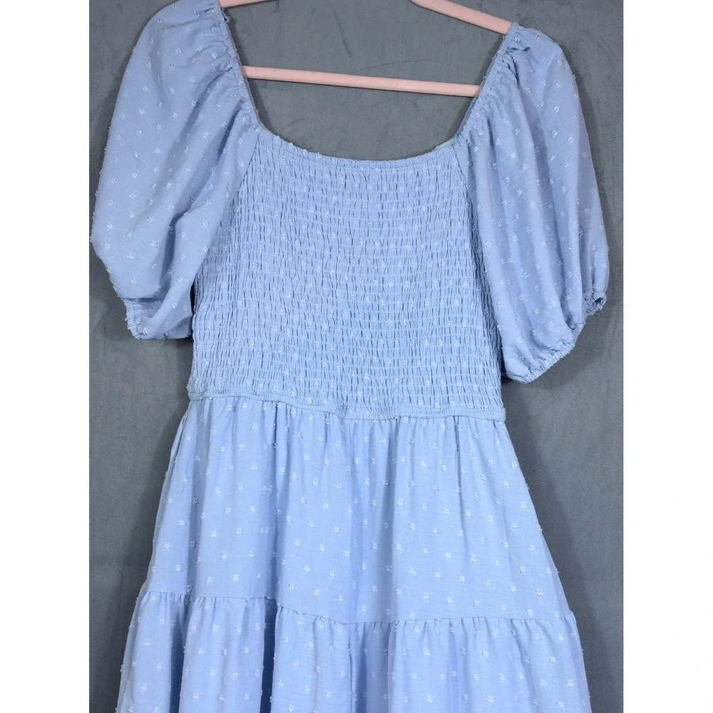 Womens Maxi Dress Blue Smocked Puff Sleeves Tiered Dress Cottagecore S NWT - Picture 3 of 16